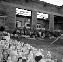 Water bottles stood in the courtyard of School No. 1, Beslan, North Ossetia, September 2004